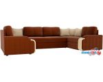 П-образный диван Mebelico Николь П 60364 (коричневый/бежевый)