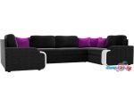 П-образный диван Mebelico Николь П 60350 (черный/фиолетовый)