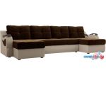 П-образный диван Лига диванов Меркурий 100328 (коричневый/бежевый)