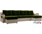 П-образный диван Лига диванов Меркурий 100327 (зеленый/бежевый)