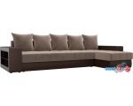 Угловой диван Лига диванов Дубай 105800 (правый, велюр/экокожа, коричневый/коричневый)