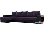 Угловой диван Лига диванов Дубай 105803 (левый, велюр/экокожа, фиолетовый/коричневый)