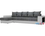 Угловой диван Лига диванов Дубай 105796 (левый, рогожка/экокожа, серый/белый)