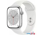 Умные часы Apple Watch Series 8 45 мм (алюминиевый корпус, серебристый/белый, спортивный силиконовый ремешок)