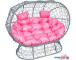 Садовый диван M-Group Лежебока 11190308 (на подставке с серым ротангом/розовая подушка)