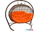 Подвесной диван M-Group Улей 11210207 (коричневый ротанг/оранжевая подушка)