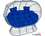 Садовый диван M-Group Лежебока 11190310 (на подставке с серым ротангом/синяя подушка)