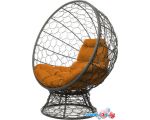 Кресло M-Group Кокос на подставке 11590307 (серый ротанг/оранжевая подушка)