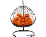 Подвесное кресло M-Group Для двоих 11450207 (коричневый ротанг/оранжевая подушка)