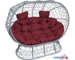 Садовый диван M-Group Лежебока 11190302 (на подставке с серым ротангом/бордовая подушка)
