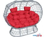 Садовый диван M-Group Лежебока 11190306 (на подставке с серым ротангом/красная подушка)