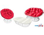 Набор садовой мебели M-Group Мамасан, Папасан и стол 12140106 (белый ротанг/красная подушка)