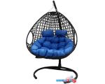 Подвесное кресло M-Group Для двоих Люкс 11510410 (черный ротанг/синяя подушка)