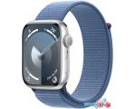 Умные часы Apple Watch Series 9 45 мм (алюминиевый корпус, серебристый/зимний синий, нейлоновый ремешок)