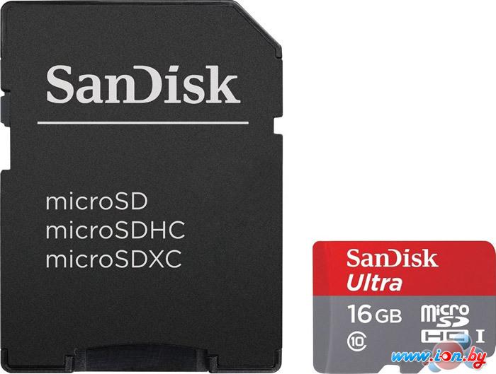 Карта памяти SanDisk Ultra microSDHC 16GB Class 10 + адаптер (SDSQUNC-016G-GN6MA) в Могилёве
