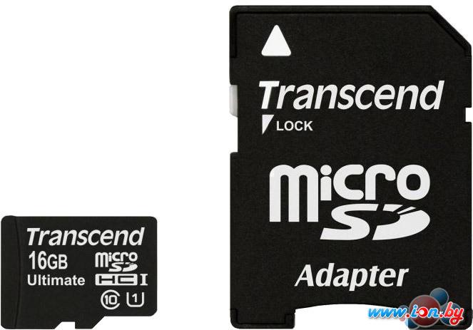 Карта памяти Transcend microSDHC (Class 10) UHS-I 16GB + SD адаптер (TS16GUSDHC10U1) в Могилёве