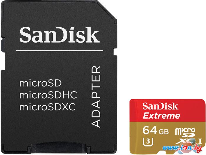 Карта памяти SanDisk Extreme V30 microSDXC 64GB + адаптер [SDSQXVF-064G-GN6AA] в Могилёве