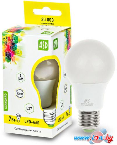 Светодиодная лампа ASD LED-A60-standard E27 7 Вт 3000 К [4690612001692] в Гродно