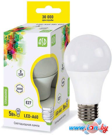 Светодиодная лампа ASD LED-A60-standard E27 5 Вт 3000 К [4690612001654] в Гродно