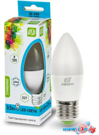 Светодиодная лампа ASD LED-Свеча-standard E27 3.5 Вт 4000 К [4690612003894] в Гродно