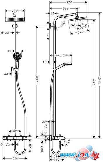 Душевая система Hansgrohe Crometta E 240 1jet Showerpipe [27298000] в Бресте
