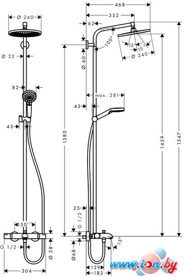 Душевая система Hansgrohe Crometta S 240 Showerpipe [27320000] в Бресте