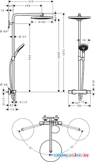 Душевая система Hansgrohe Raindance Select S 300 2jet Showerpipe [27133400] в Гомеле