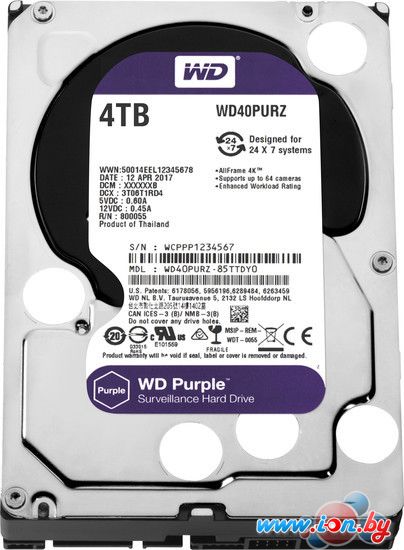 Жесткий диск WD Purple 4TB [WD40PURZ] в Гомеле