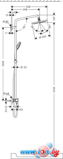 Душевая система Hansgrohe Croma 220 Showerpipe 1038 мм (27185000) в Бресте