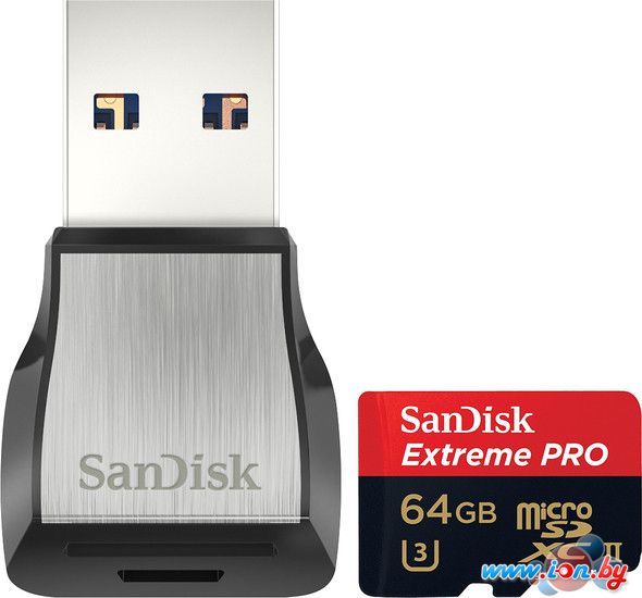 Карта памяти SanDisk Extreme Pro microSDXC 64GB + кардридер [SDSQXPJ-064G-GN6M3] в Могилёве