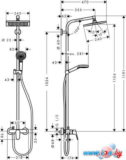 Душевая система Hansgrohe Crometta E 240 1jet Showerpipe [27284000] в Бресте