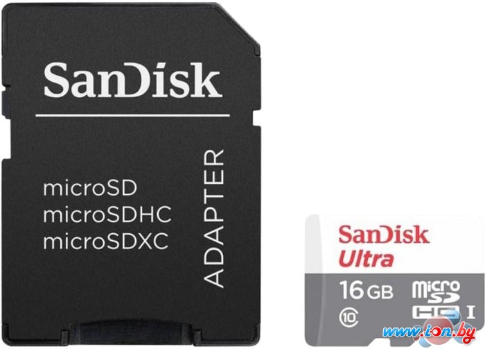 Карта памяти SanDisk Ultra SDSQUNS-016G-GN3MA microSDHC 16GB (с адаптером) в Бресте