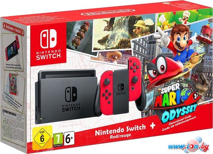 Игровая приставка Nintendo Switch + Super Mario Odyssey (красный) в Гродно