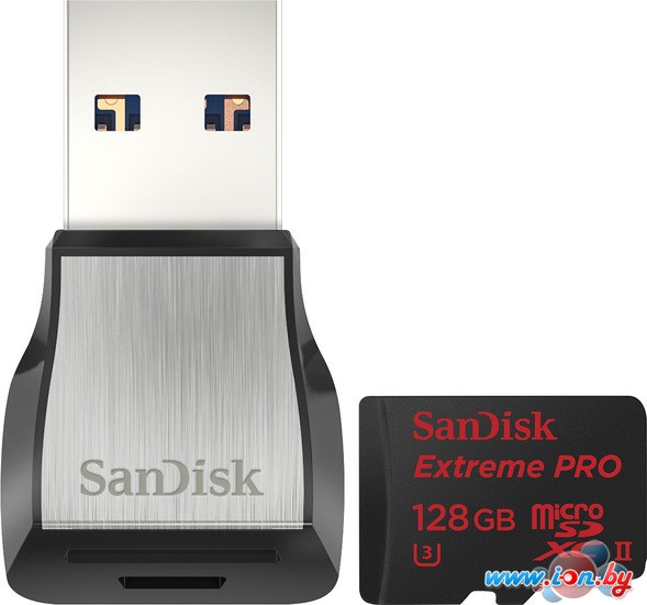 Карта памяти SanDisk Extreme Pro microSDXC 128GB + кардридер [SDSQXPJ-128G-GN6M3] в Могилёве