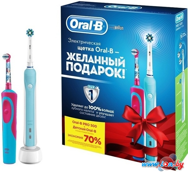 Электрическая зубная щетка Braun Oral-B Pro 500 (D16.513.U) + Stages Power Frozen (D12.513.K) в Гродно