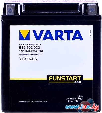 Мотоциклетный аккумулятор Varta Funstart AGM YTX16-BS 514 902 022 (14 А/ч) в Могилёве