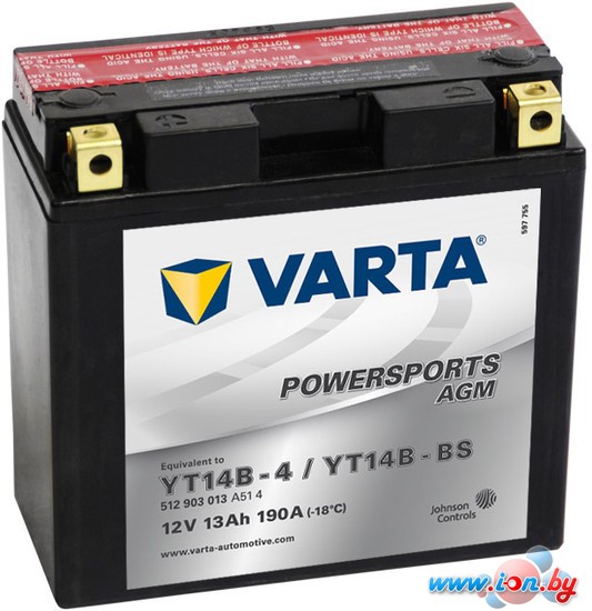 Мотоциклетный аккумулятор Varta Powersports AGM YT14B-BS 512 903 013 (5.5 А/ч) в Гомеле