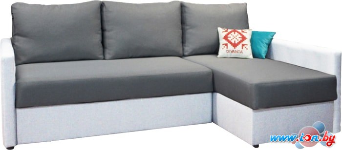 Угловой диван Divanta Эдем 7-2 (угловой, рогожка/экокожа, серый/белый) в Гомеле
