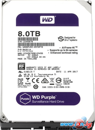 Жесткий диск WD Purple 8TB WD81PURZ в Витебске