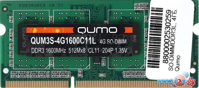 Оперативная память QUMO 4GB DDR3 SODIMM PC3-12800 QUM3S-4G1600C11L в Гродно