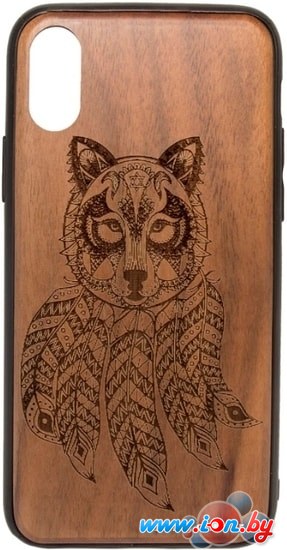 Чехол Case Wood для Apple iPhone X (грецкий орех, волк III) в Бресте