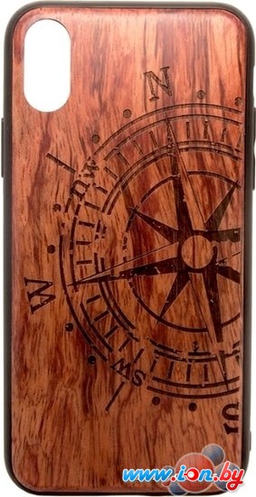 Чехол Case Wood для Apple iPhone X (палисандр, компас) в Бресте