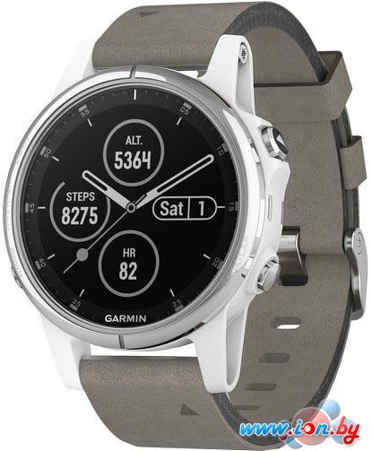Умные часы Garmin Fenix 5S Plus Sapphire (белый/серый замшевый) в Витебске