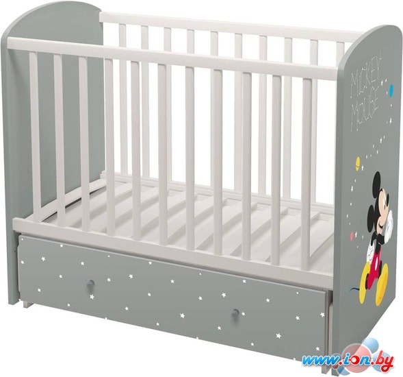 Классическая детская кроватка Polini Kids Disney baby 750 Микки Маус (серый/белый) в Могилёве