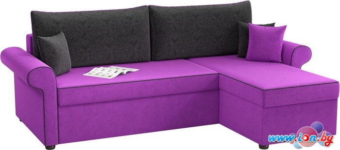 Угловой диван Mebelico Милфорд (вельвет, фиолетовый/черный) в Могилёве