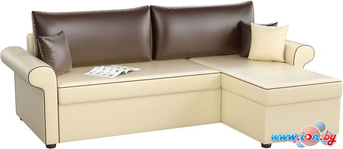 Угловой диван Mebelico Милфорд (экокожа, бежевый/коричневый) в Гомеле