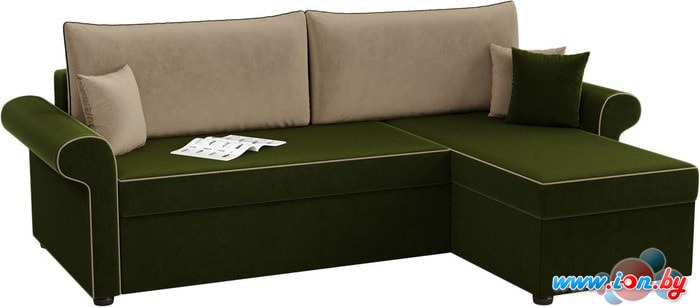 Угловой диван Mebelico Милфорд (вельвет, зеленый/бежевый) в Витебске