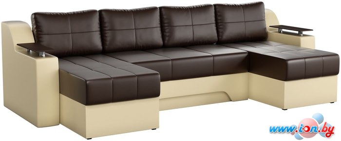 П-образный диван Mebelico Сенатор 59360 (экокожа, коричневый/бежевый) в Могилёве