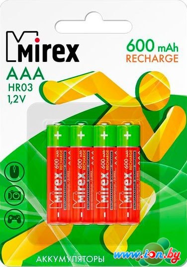Аккумуляторы Mirex AAA 600mAh 4 шт HR03-06-E4 в Витебске