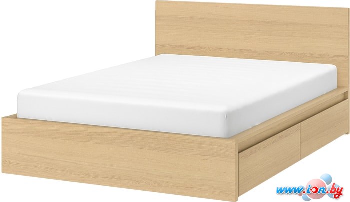 Кровать Ikea Мальм 200x180 (2 ящика, дубовый/беленый, Лурой) 792.109.67 в Бресте